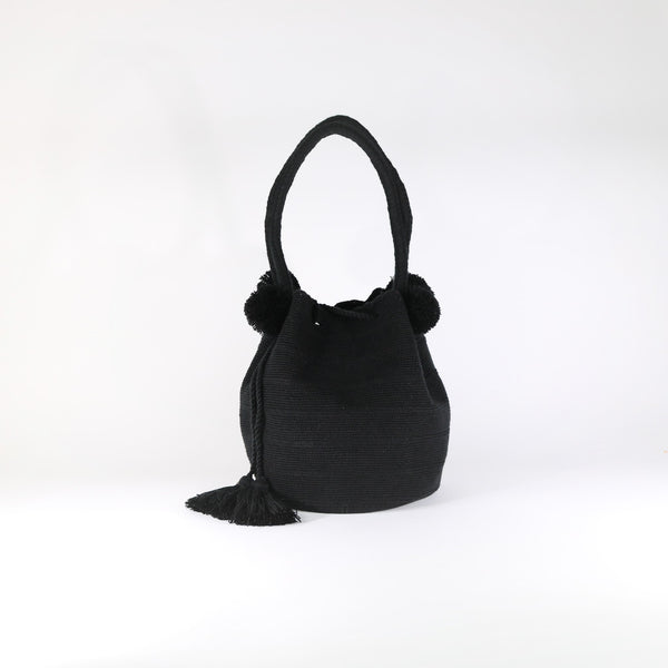 Black pom pom outlet bag